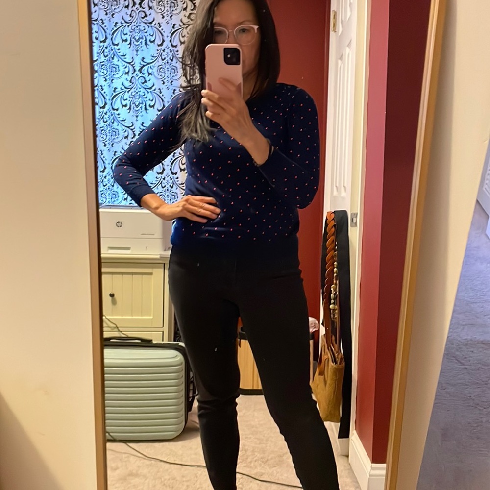 J crew polka dot navy pink wool sweater